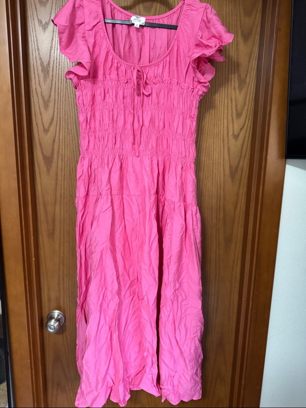 Perch Bright Pink Ruffle Sleeve Maxi Dress